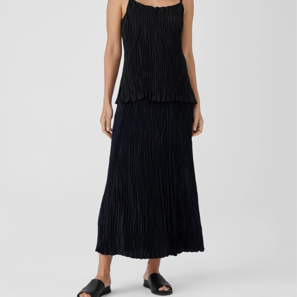 Eileen Fisher Black A-Line Crushed Silk Skirt Size Medium